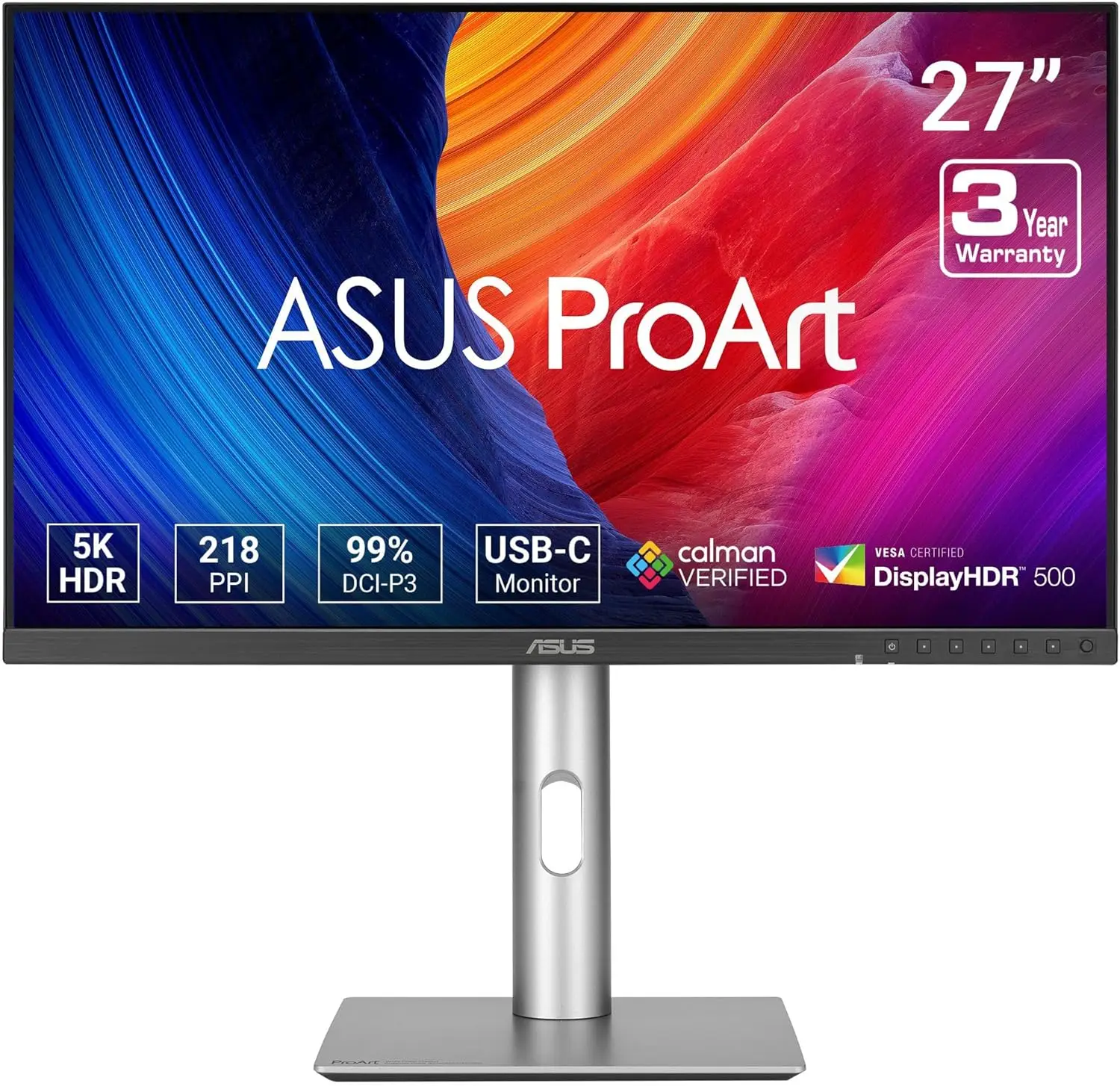 USED ASUS ProArt Display 27” 5K HDR Professional Monitor (PA27JCV) - 5K (5120 x 2880), IPS, 99% DCI-P3, 100% sRGB, ΔE < 2, USB-C PD 96W, Calman Verified, Color