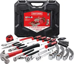 CRAFTSMAN 102-Piece Tool Kit for Home and Car, Durable Hand Tools Set with SAE and Metric Socket Set, Screwdrivers, Wrench, Hammer, Pliers, Knife, Hex Keys